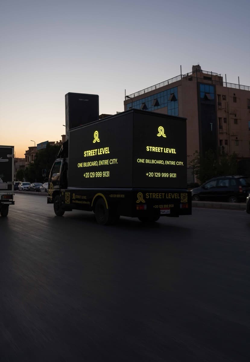 Street Level mobile billboard truck with bright LED screens in Egypt